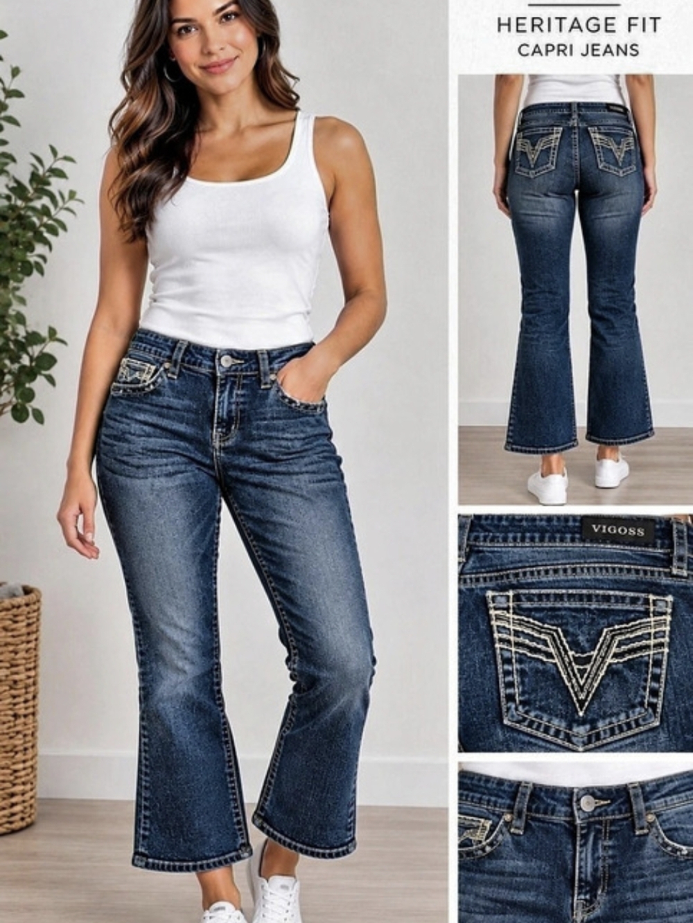 VIGOSS Heritage Fit Capri WMN Jeans Capri Jeans Blue Size 10 | Elastic Waistband